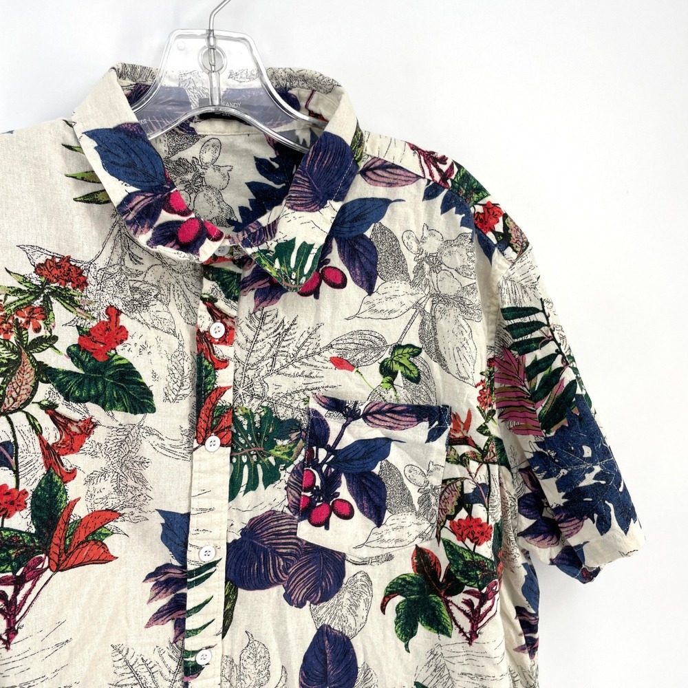 COOFANDY Tropical Floral Button Down Shirt Mens 3XL Linen Blend Short Sleeve - Picture 2 of 8
